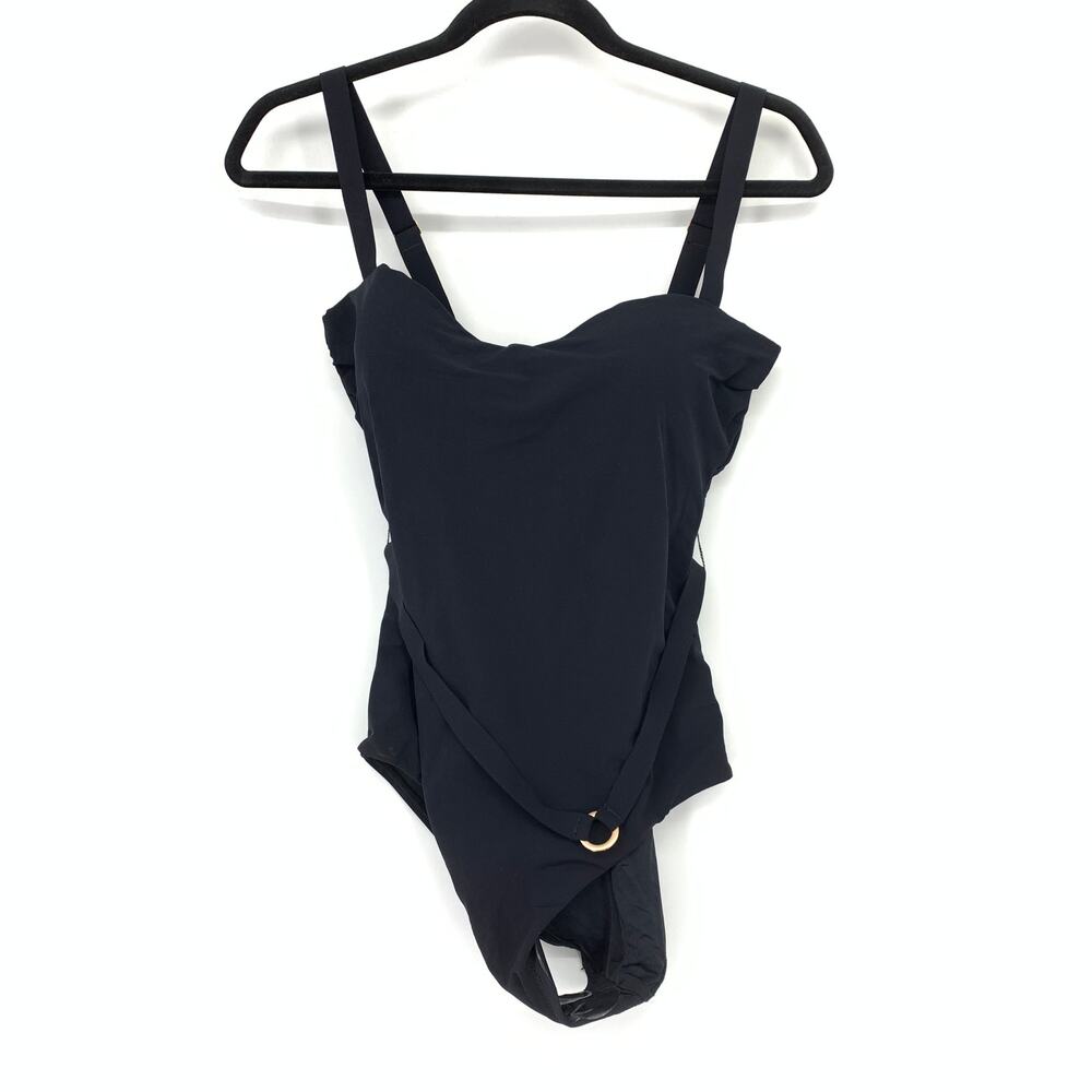 JETS Australia One Piece Swimsuit Black Belted Womens US Sz 8